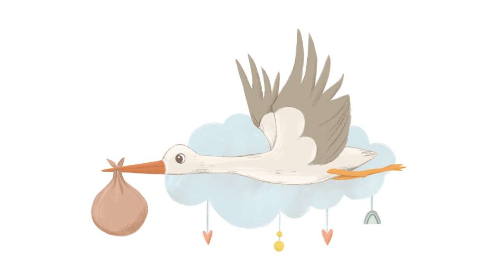 Stork bringing a baby